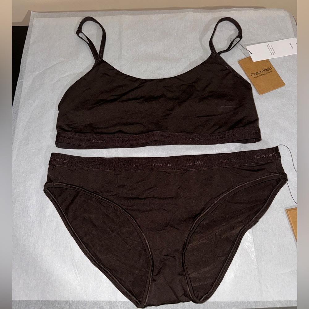 NWT Calvin Klein Form to Body Unlined Bralette and Panties Umber Size M